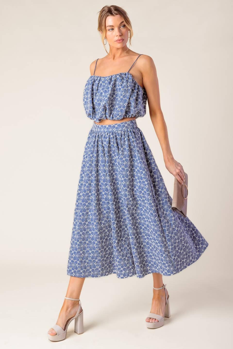 THE BEAUTY OF NOW WOVEN EYELET TOP AND SKIRT SET Flying Tomato