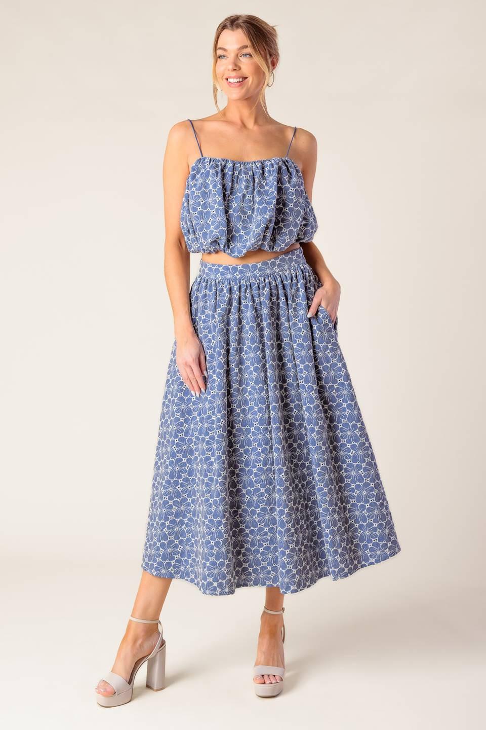 THE BEAUTY OF NOW WOVEN EYELET TOP AND SKIRT SET Flying Tomato