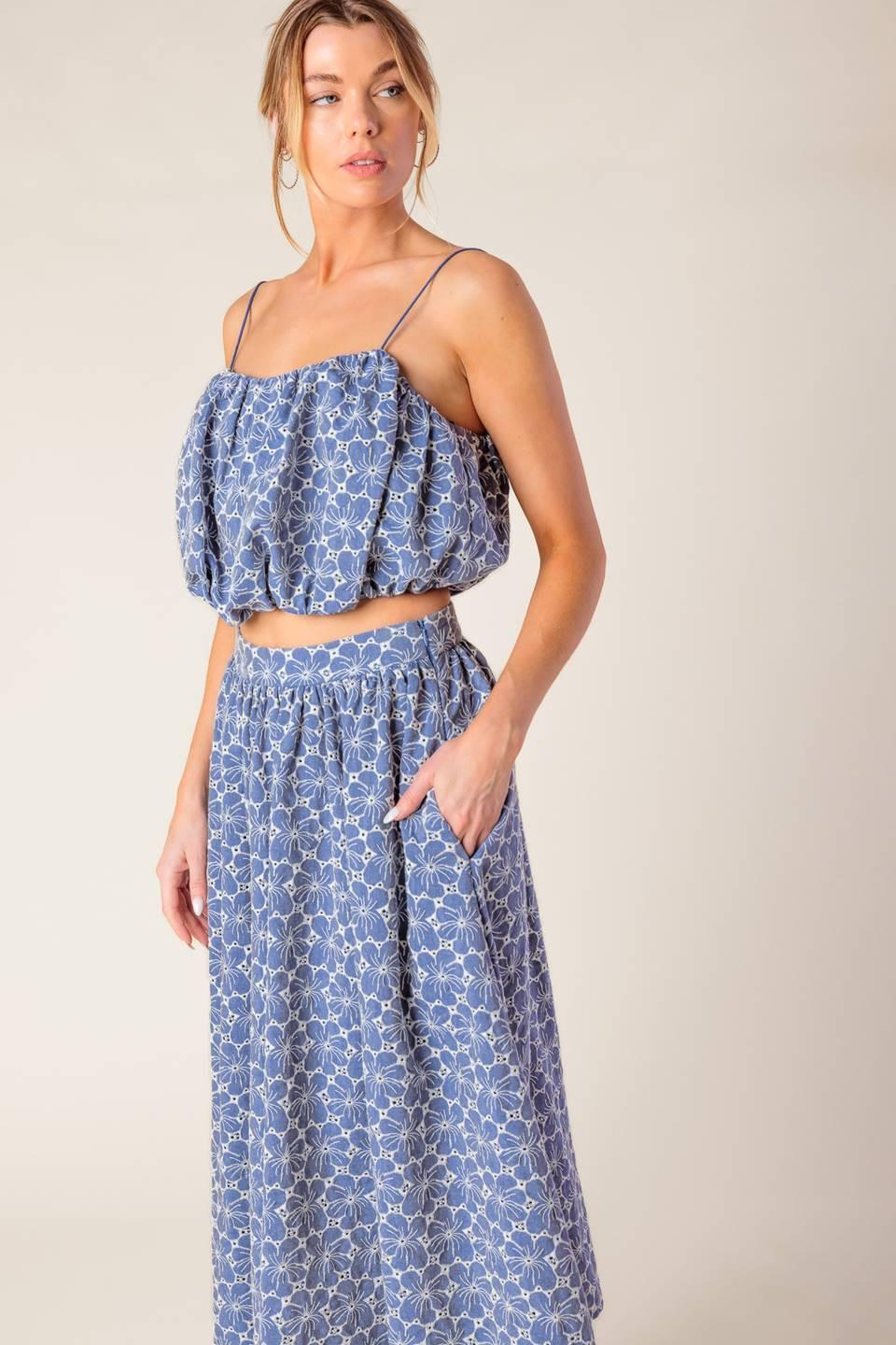 THE BEAUTY OF NOW WOVEN EYELET TOP AND SKIRT SET Flying Tomato