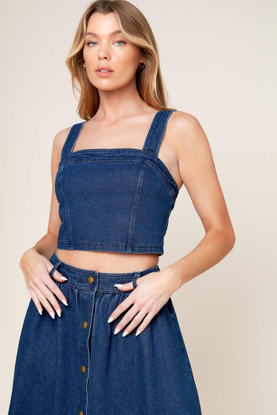 SIMPLY THE VIBE DENIM TOP AND SKIRT SET Flying Tomato