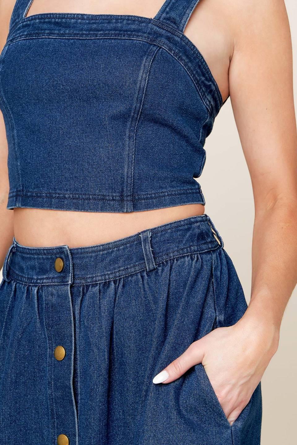 SIMPLY THE VIBE DENIM TOP AND SKIRT SET Flying Tomato