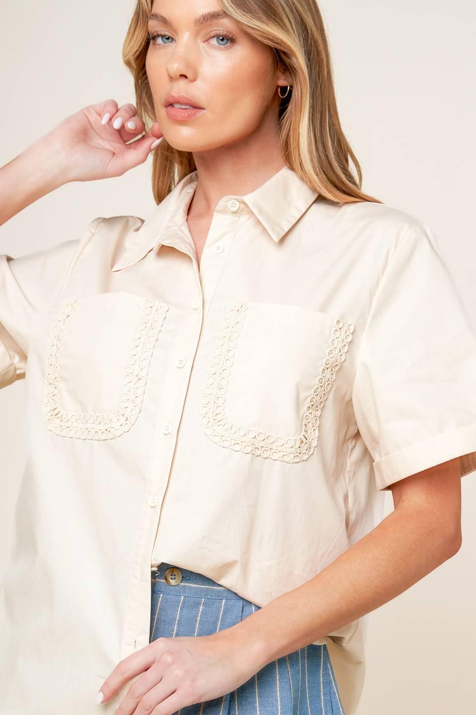 LAYTON CREAM WOVEN TOP Flying Tomato