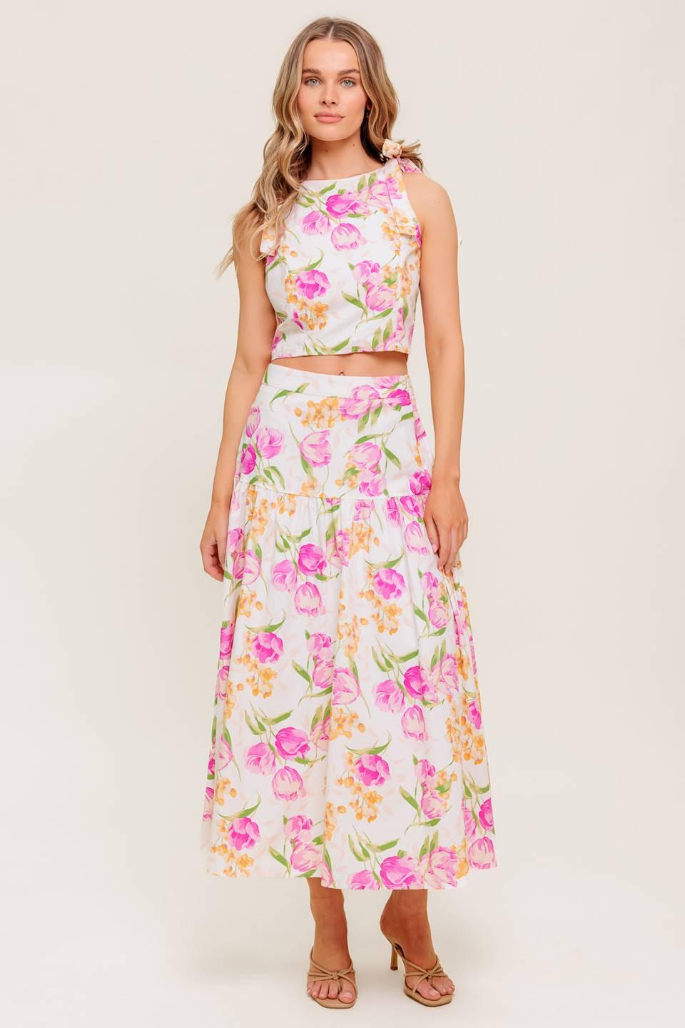 BOTANICAL BLISS WOVEN TOP AND SKIRT SET Flying Tomato