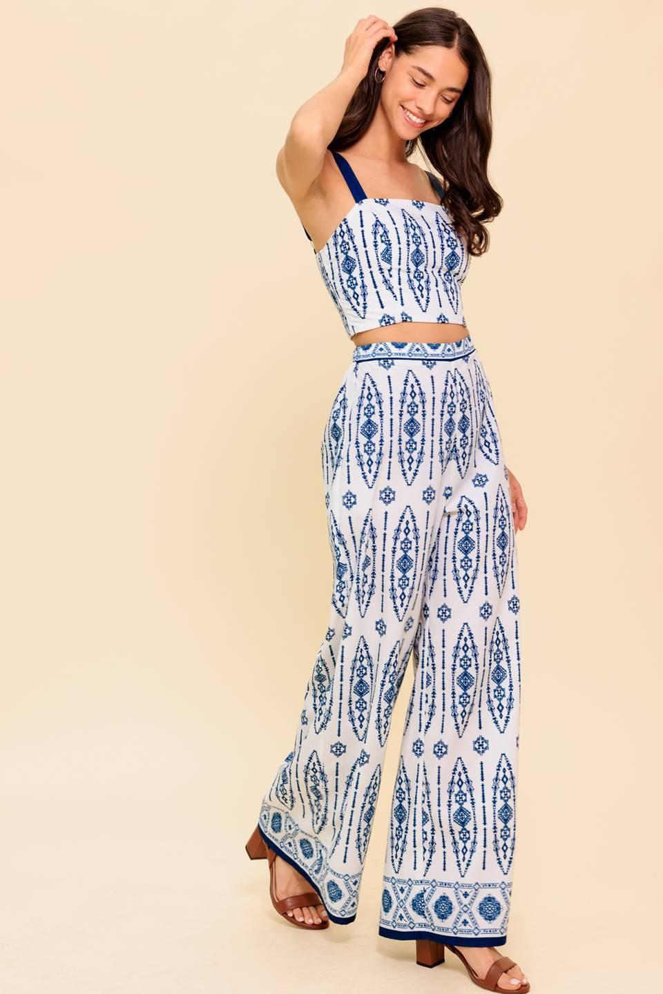 MODERN APPROACH NAVY WOVEN TOP AND PANT SET Flying Tomato