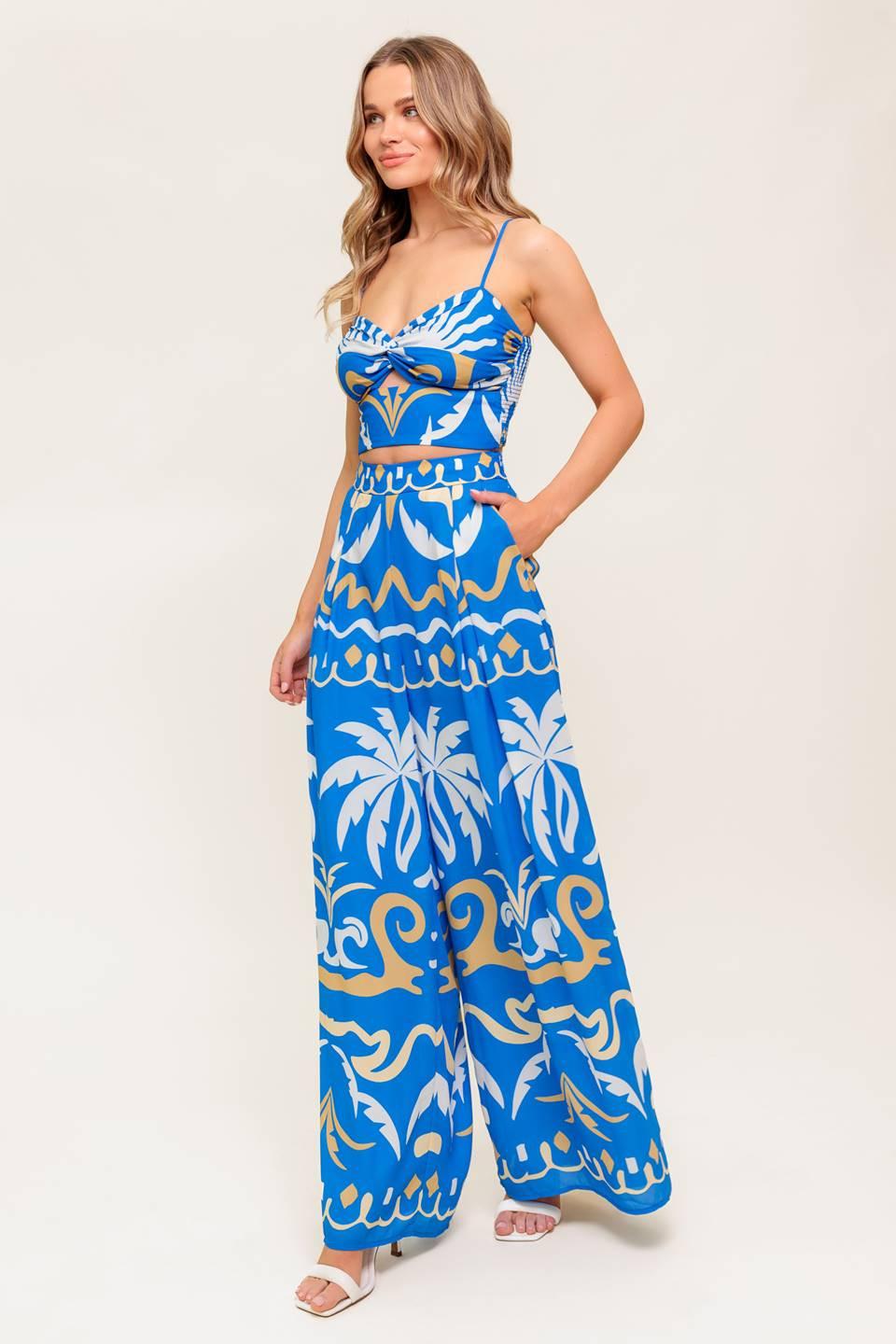 EVENING BLUE WOVEN CROP TOP AND PANT SET Flying Tomato