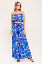 CHERISHED KISS BLUE WOVEN TOP AND PANTS SET Flying Tomato