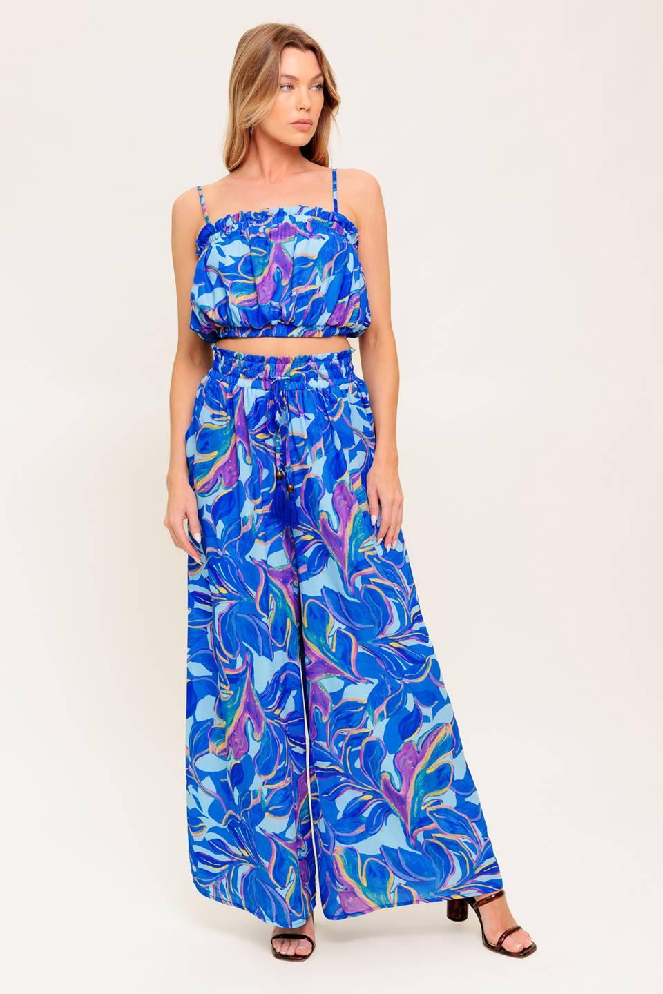CHERISHED KISS BLUE WOVEN TOP AND PANTS SET Flying Tomato