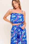 CHERISHED KISS BLUE WOVEN TOP AND PANTS SET Flying Tomato