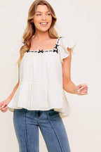CELESTIAL CRUSH CREAM WOVEN TOP Flying Tomato