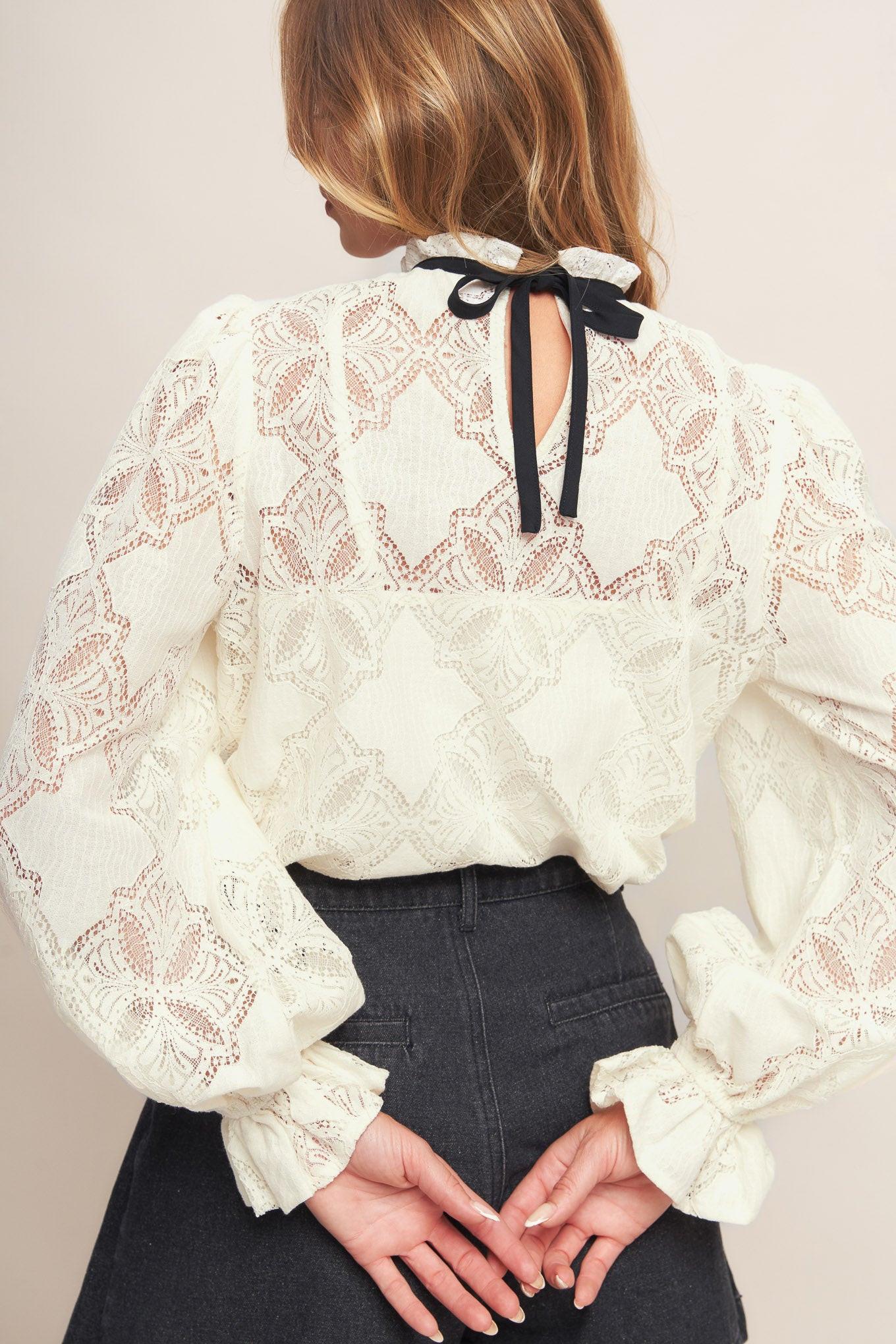 PRECIOUS LOOK IVORY WOVEN LACE TOP Flying Tomato