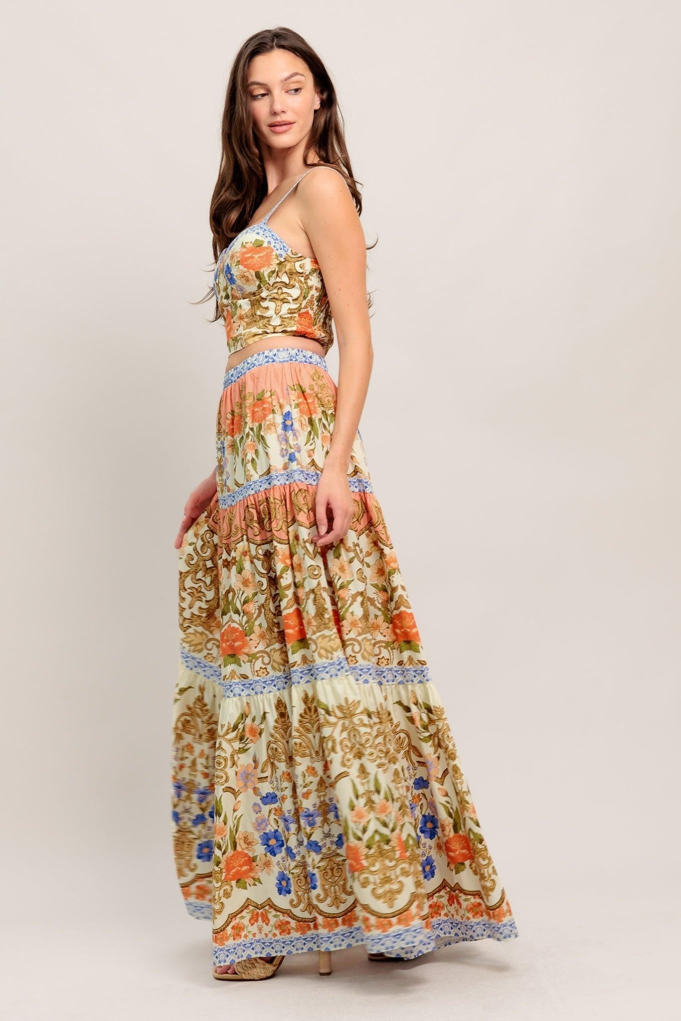SWEET MEADOW MEMORIES WOVEN TOP AND SKIRT SET Flying Tomato