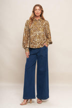 WILD LUXE TAUPE WOVEN TOP Flying Tomato