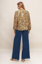 WILD LUXE TAUPE WOVEN TOP Flying Tomato