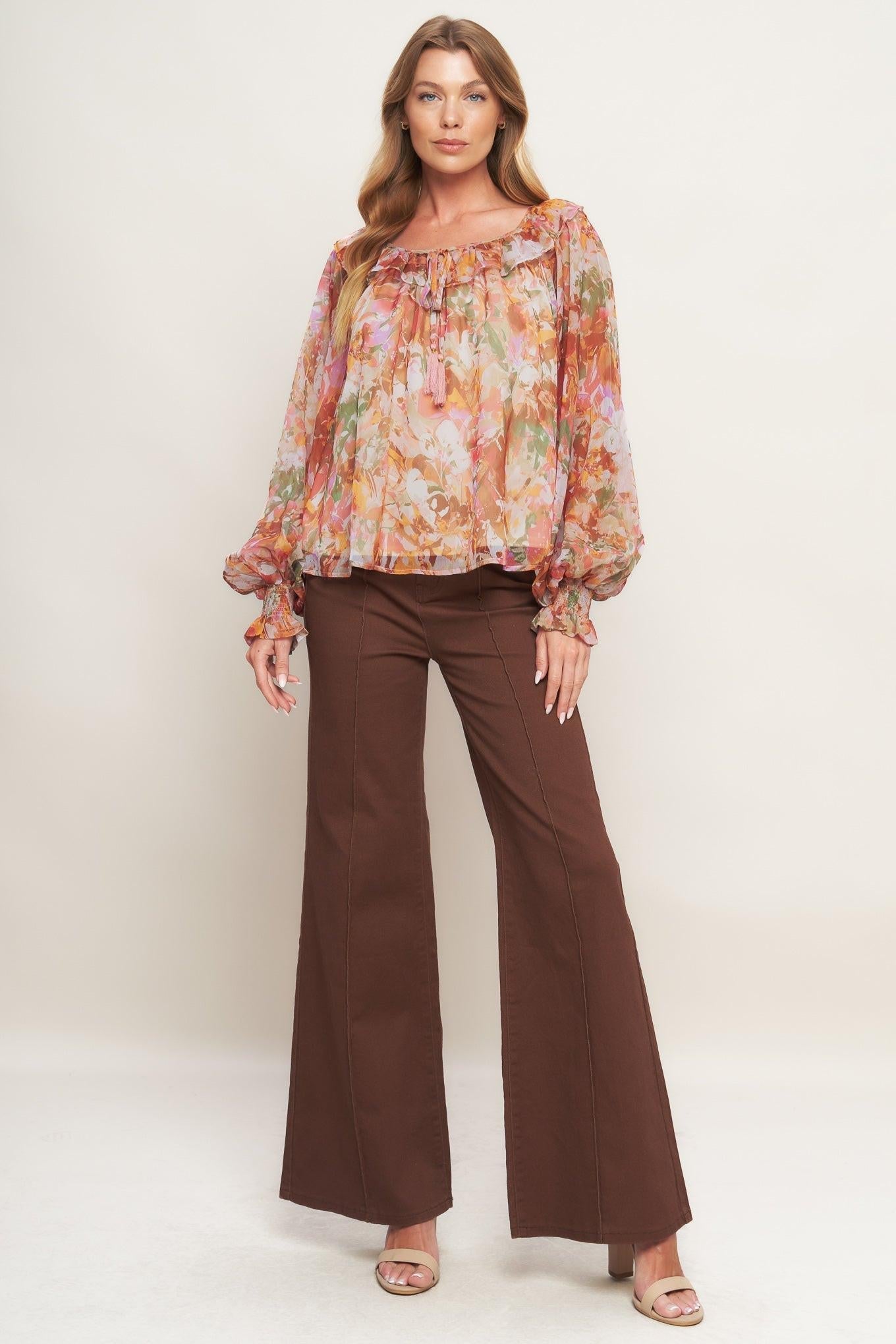 SOFT FLORAL RUST WOVEN TOP Flying Tomato
