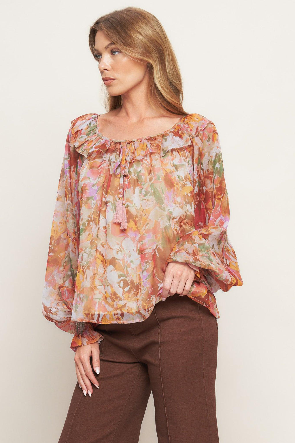SOFT FLORAL RUST WOVEN TOP Flying Tomato