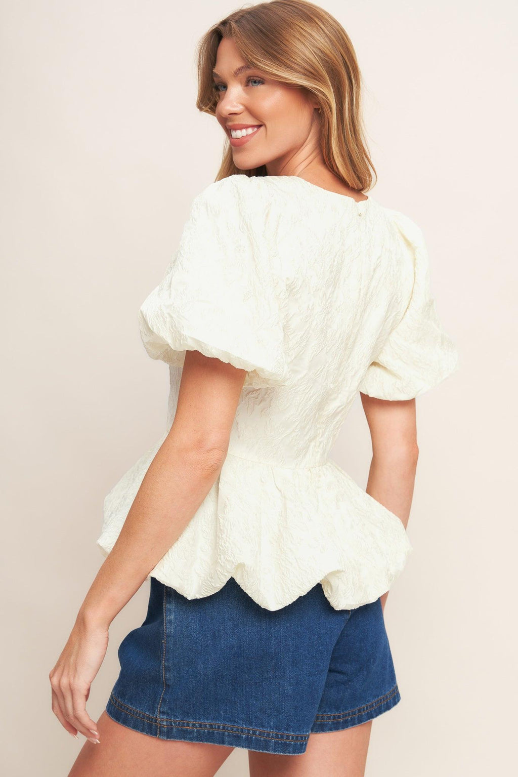 VANILLA SCALLOP WOVEN TOP Flying Tomato