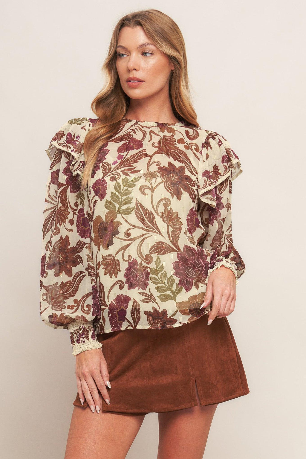 WILD BOTANICA IVORY WOVEN TOP Flying Tomato