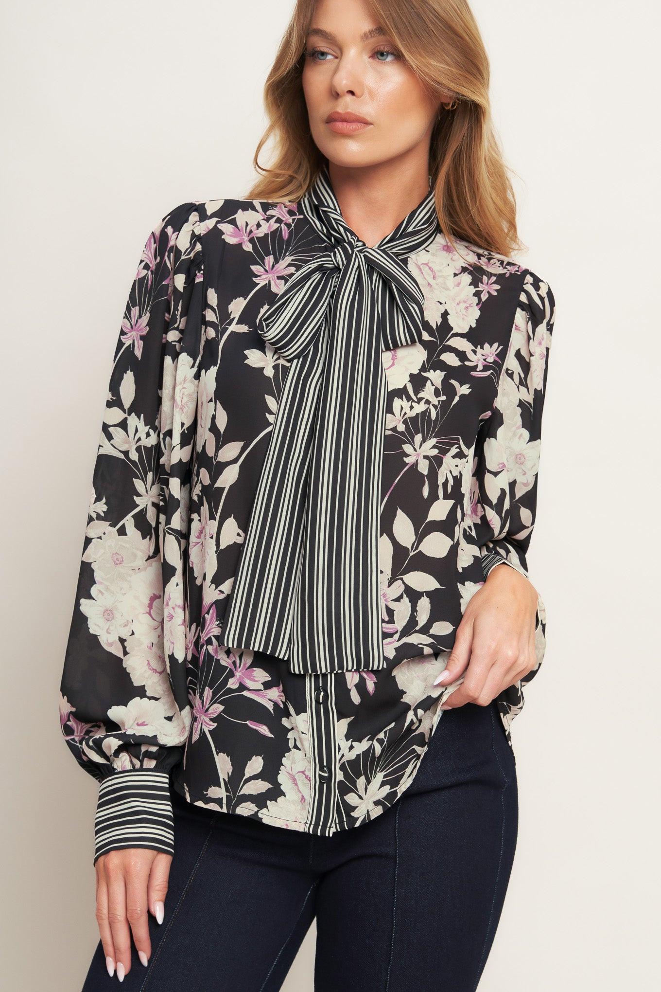 GARDEN GLAM BLACK WOVEN TOP Flying Tomato