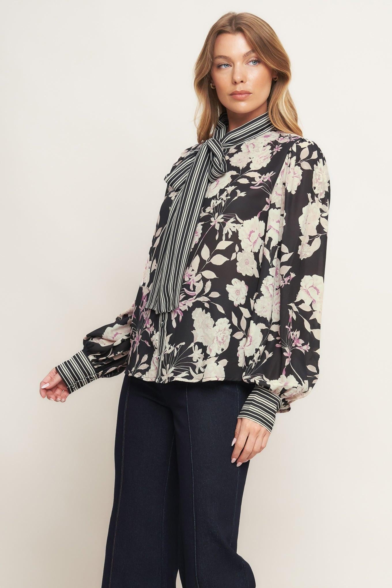 GARDEN GLAM BLACK WOVEN TOP Flying Tomato