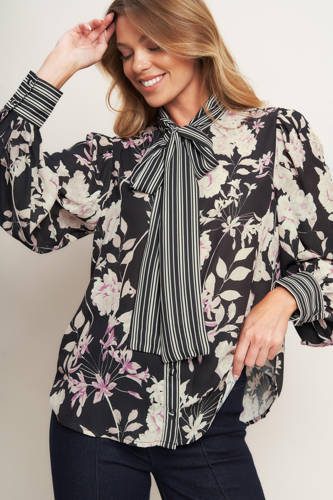GARDEN GLAM BLACK WOVEN TOP Flying Tomato