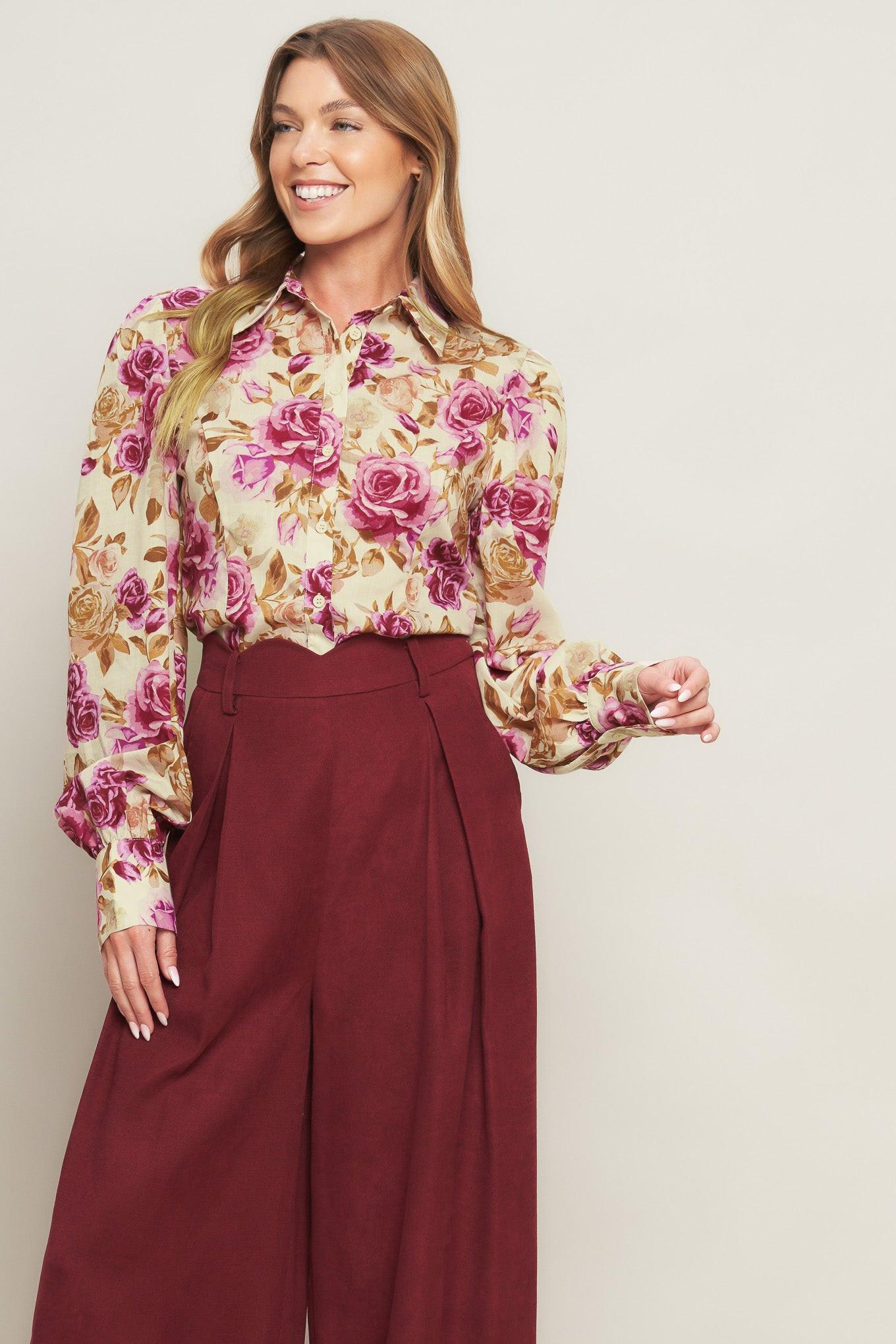 PARISIAN ROSE DREAM WOVEN TOP Flying Tomato