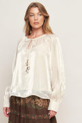 ETERNAL PEARL CHARM WOVEN PEASANT TOP Flying Tomato