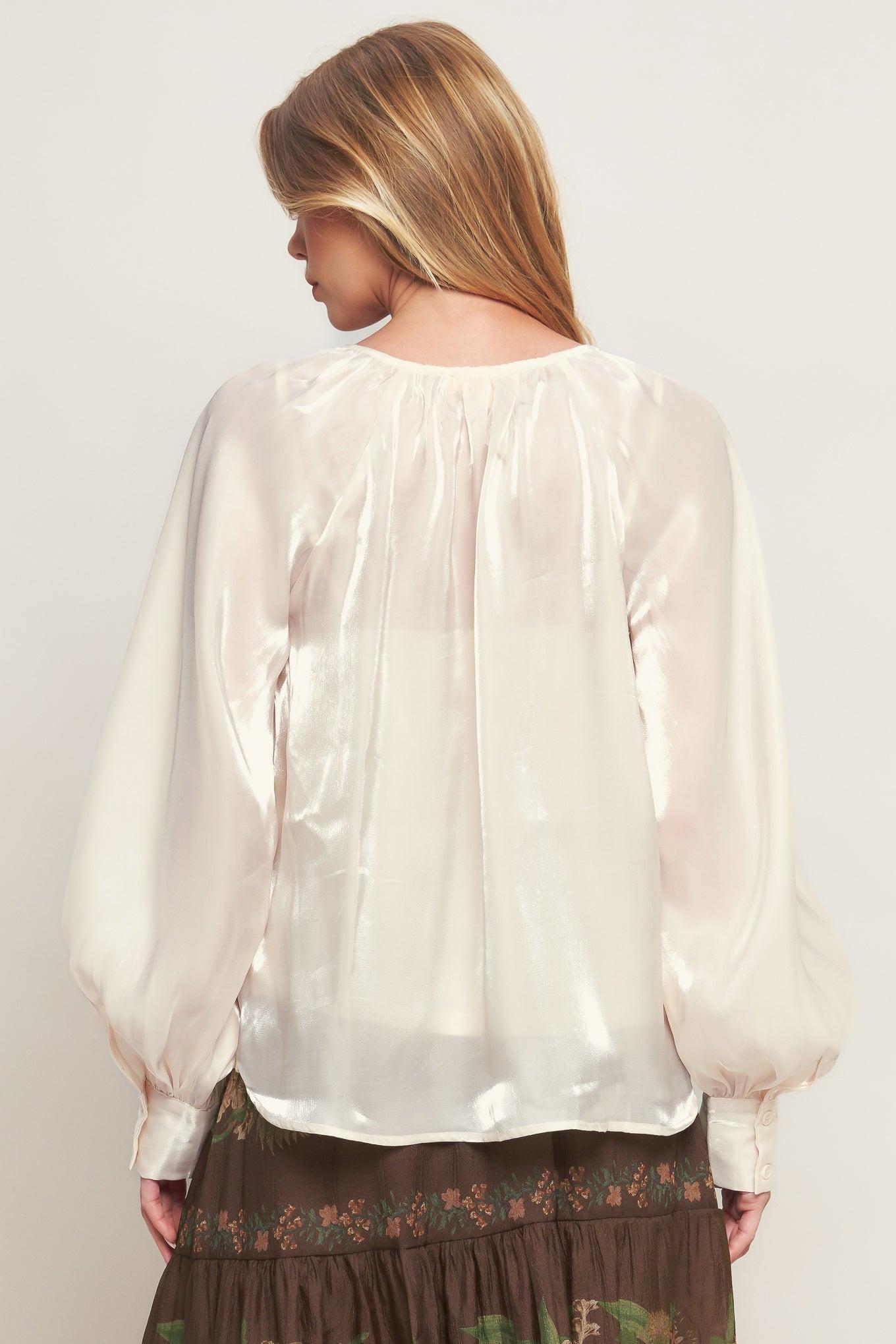 ETERNAL PEARL CHARM WOVEN PEASANT TOP Flying Tomato