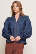 STITCH STORY LIGHTWEIGHT DENIM TOP Flying Tomato