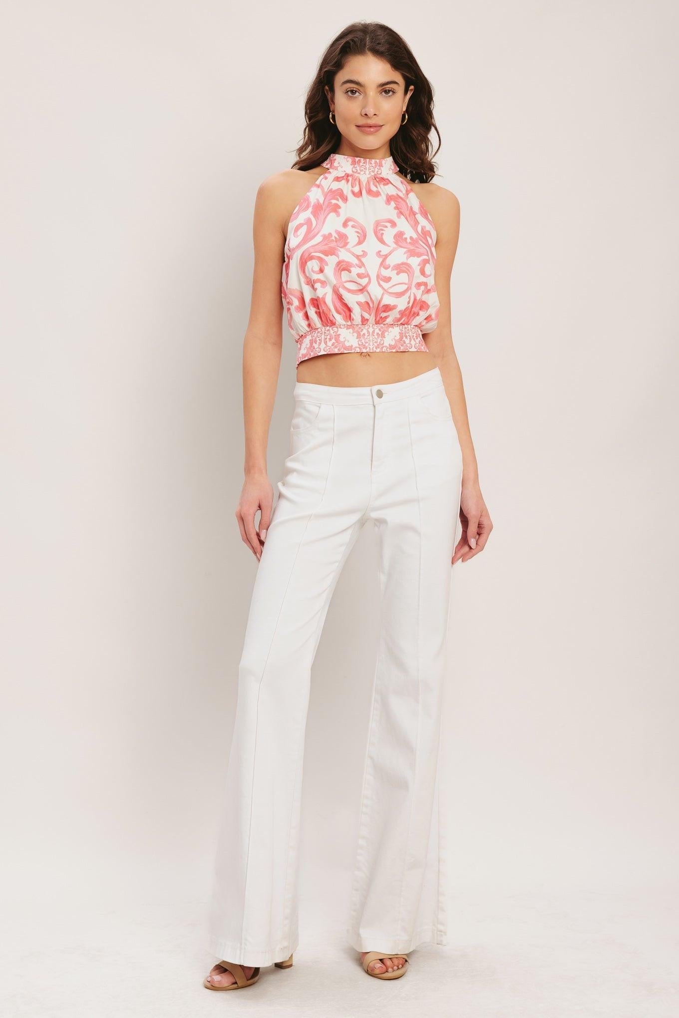 AMALFI SUNSET HALTER WOVEN TOP Flying Tomato