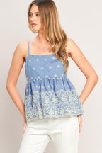 BLUE MEADOW WOVEN TOP Flying Tomato