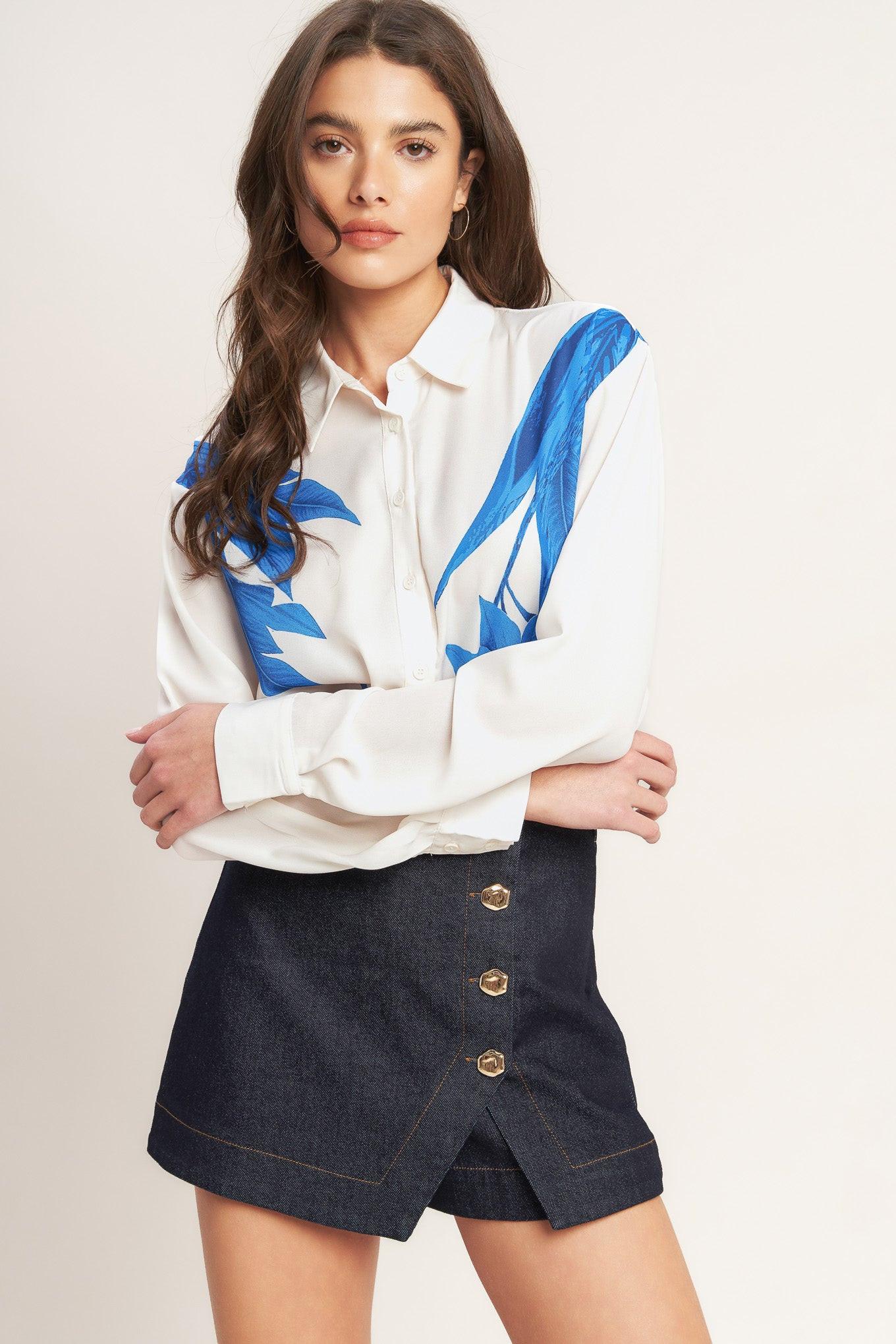ASYMMETRICAL BOTANICAL WOVEN SHIRT Flying Tomato