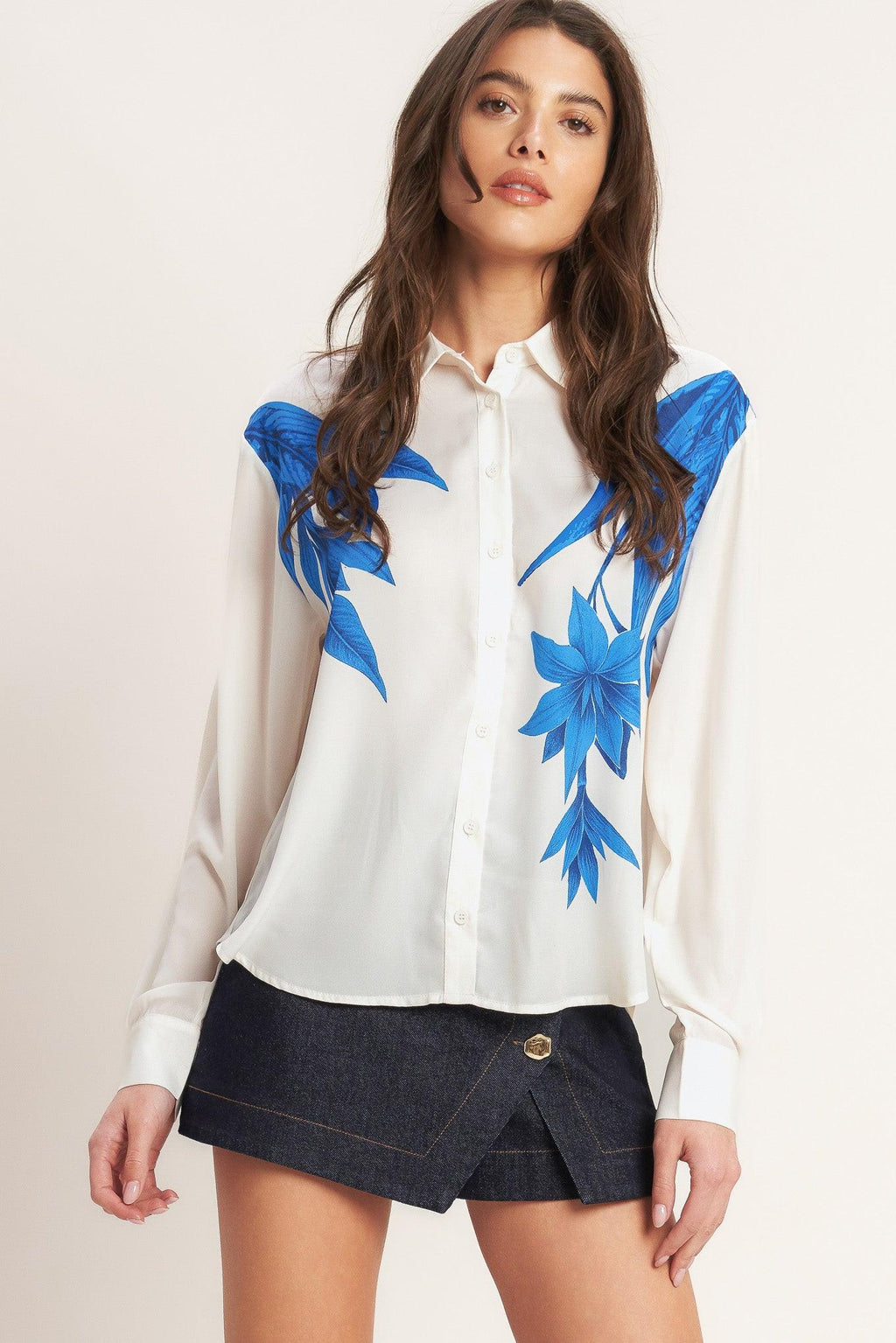 ASYMMETRICAL BOTANICAL WOVEN SHIRT Flying Tomato
