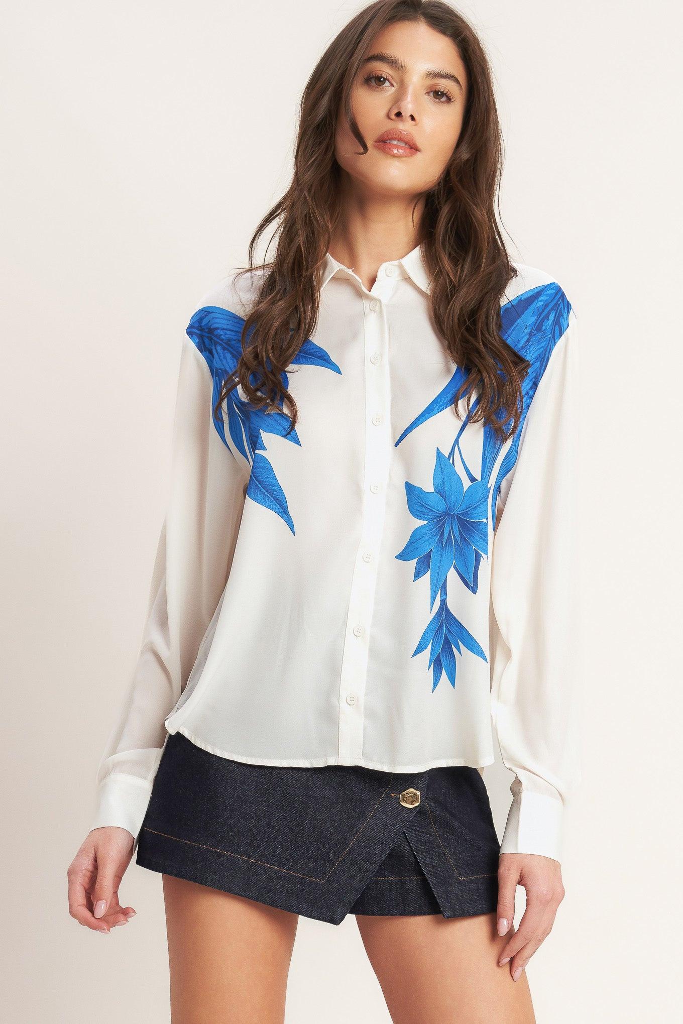 ASYMMETRICAL BOTANICAL WOVEN SHIRT Flying Tomato