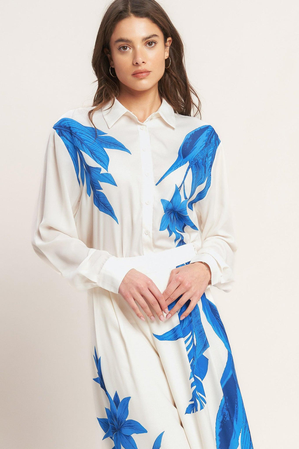 ASYMMETRICAL BOTANICAL WOVEN SHIRT Flying Tomato