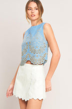 SKY BLOOM WOVEN EYELET TOP Flying Tomato
