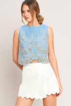 SKY BLOOM WOVEN EYELET TOP Flying Tomato