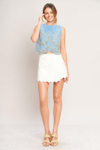 SKY BLOOM WOVEN EYELET TOP Flying Tomato