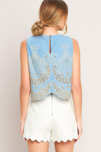 SKY BLOOM WOVEN EYELET TOP Flying Tomato