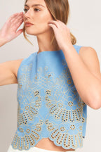 SKY BLOOM WOVEN EYELET TOP Flying Tomato