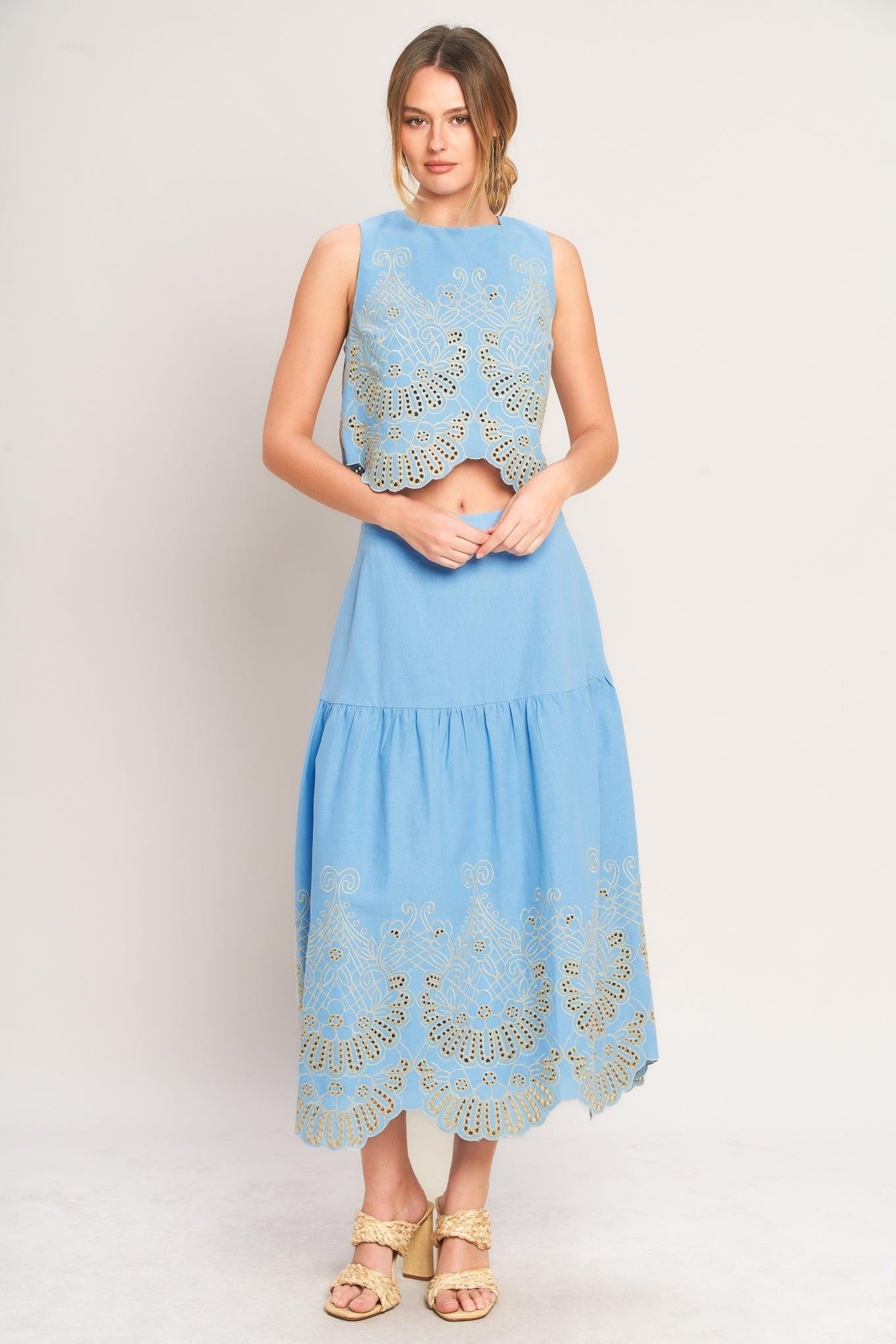 SKY BLOOM WOVEN EYELET TOP Flying Tomato