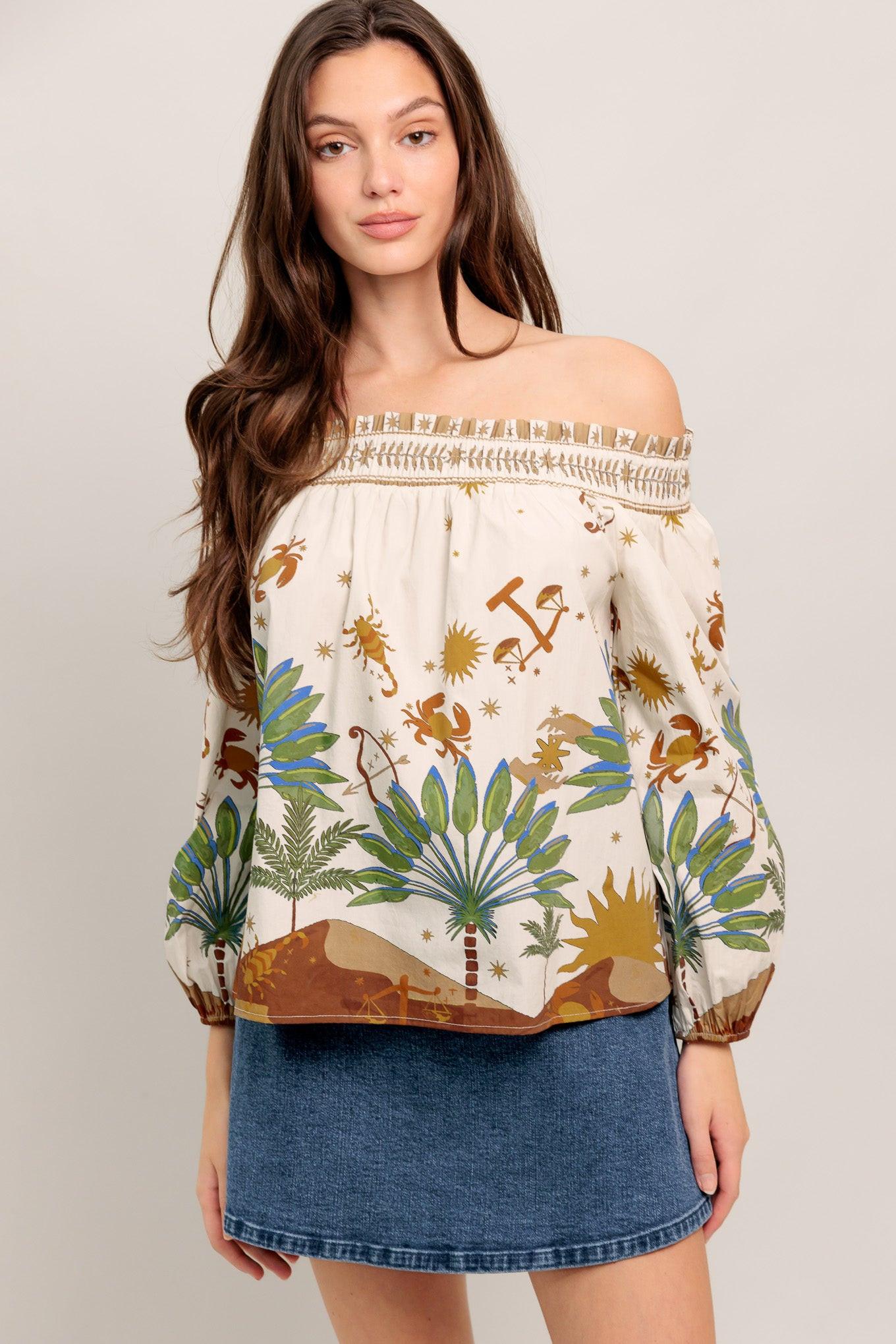 SUNLIT GARDEN WOVEN OFF SHOULDER TOP Flying Tomato