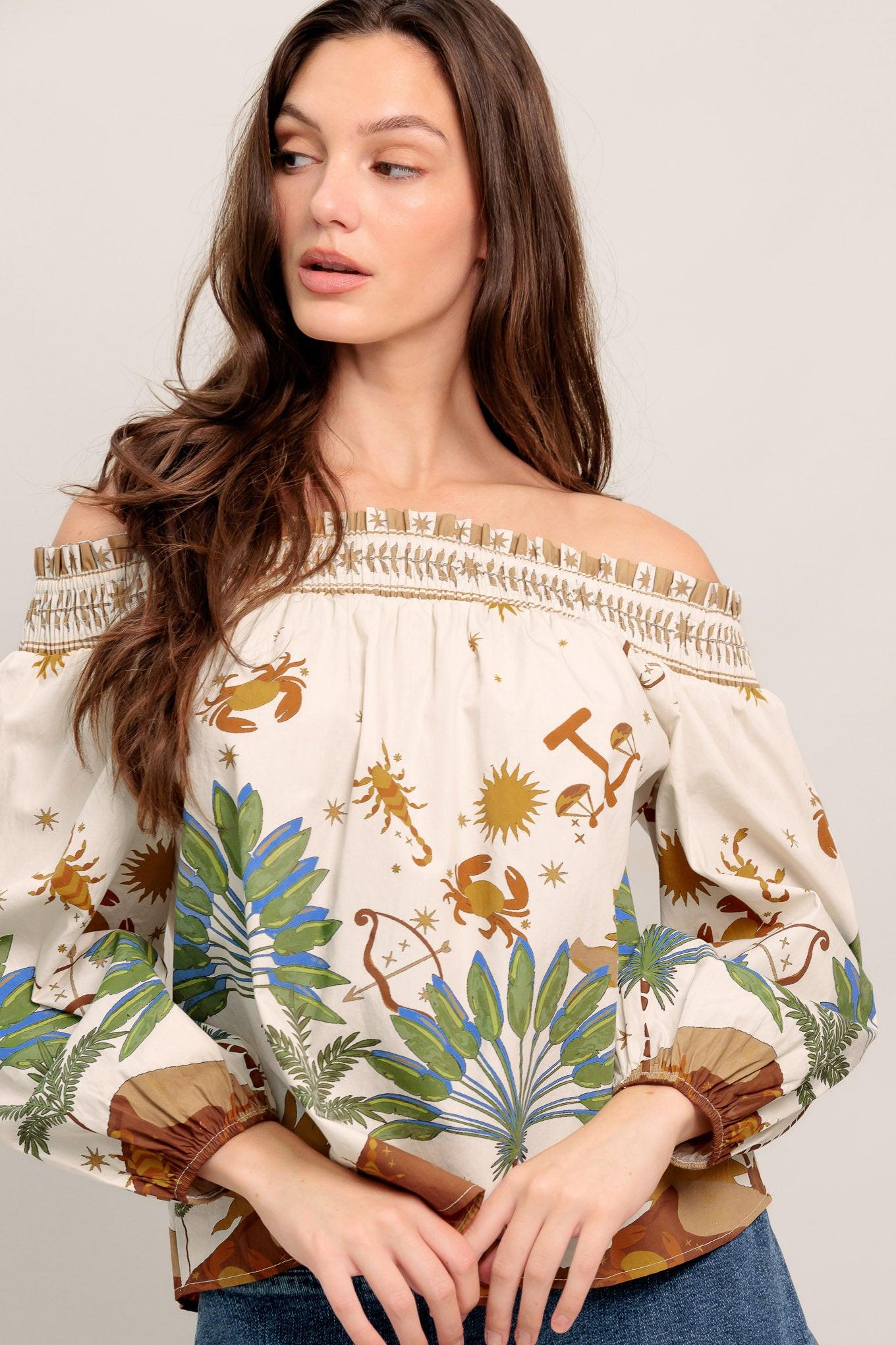 SUNLIT GARDEN WOVEN OFF SHOULDER TOP Flying Tomato