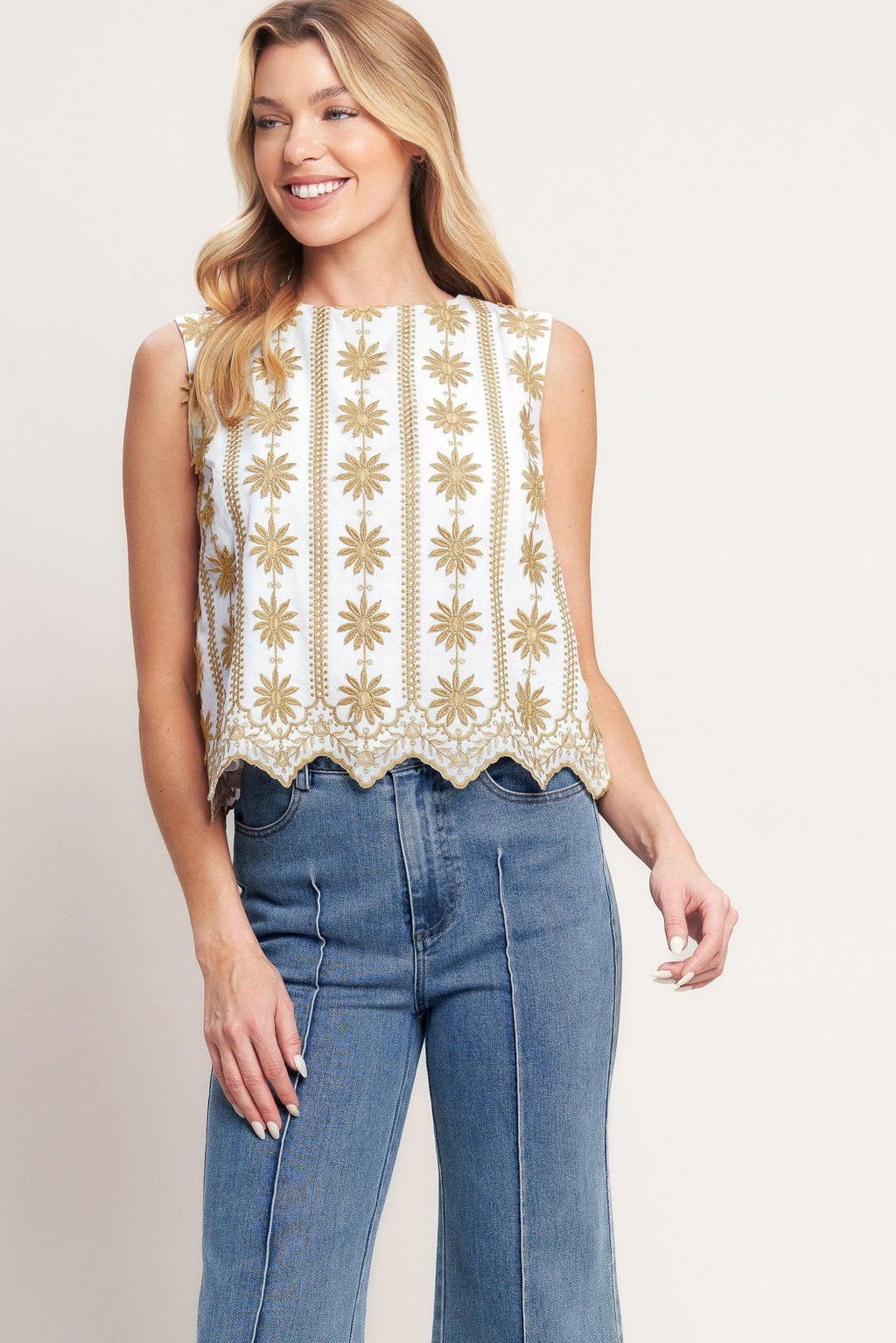 SUN-KISSED WOVEN EMBROIDERED TOP Flying Tomato