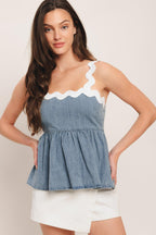 RELAXED DRAPE LIGHTWEIGHT DENIM TOP Flying Tomato