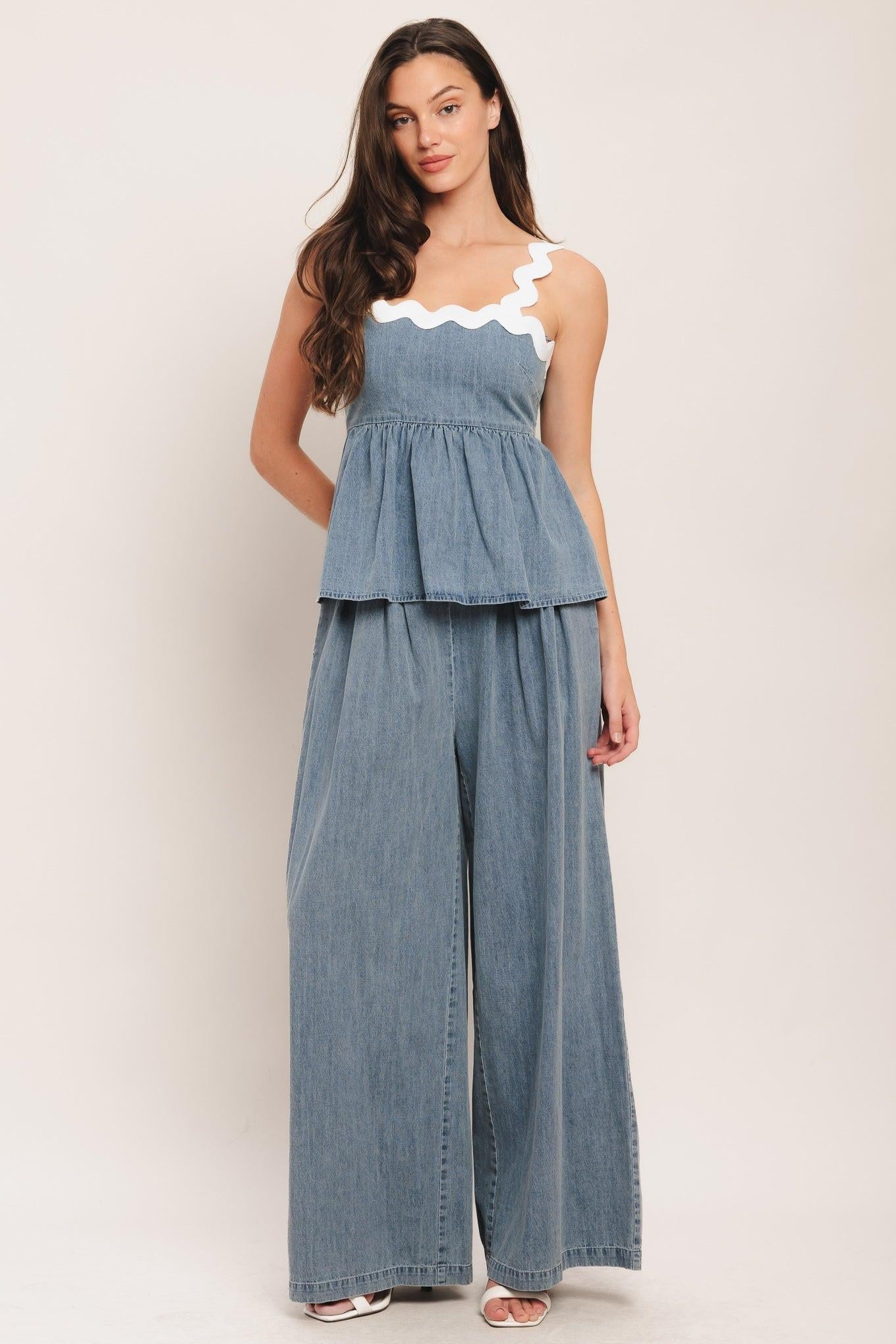 RELAXED DRAPE LIGHTWEIGHT DENIM TOP Flying Tomato