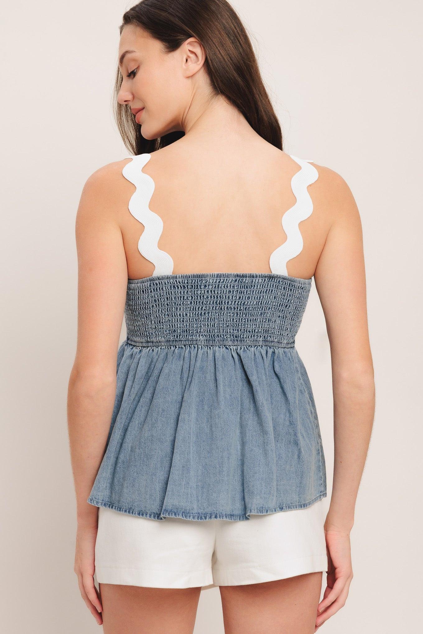RELAXED DRAPE LIGHTWEIGHT DENIM TOP Flying Tomato
