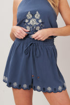 MOONLIT FLORA WOVEN SCARF TOP AND SHORT SET Flying Tomato