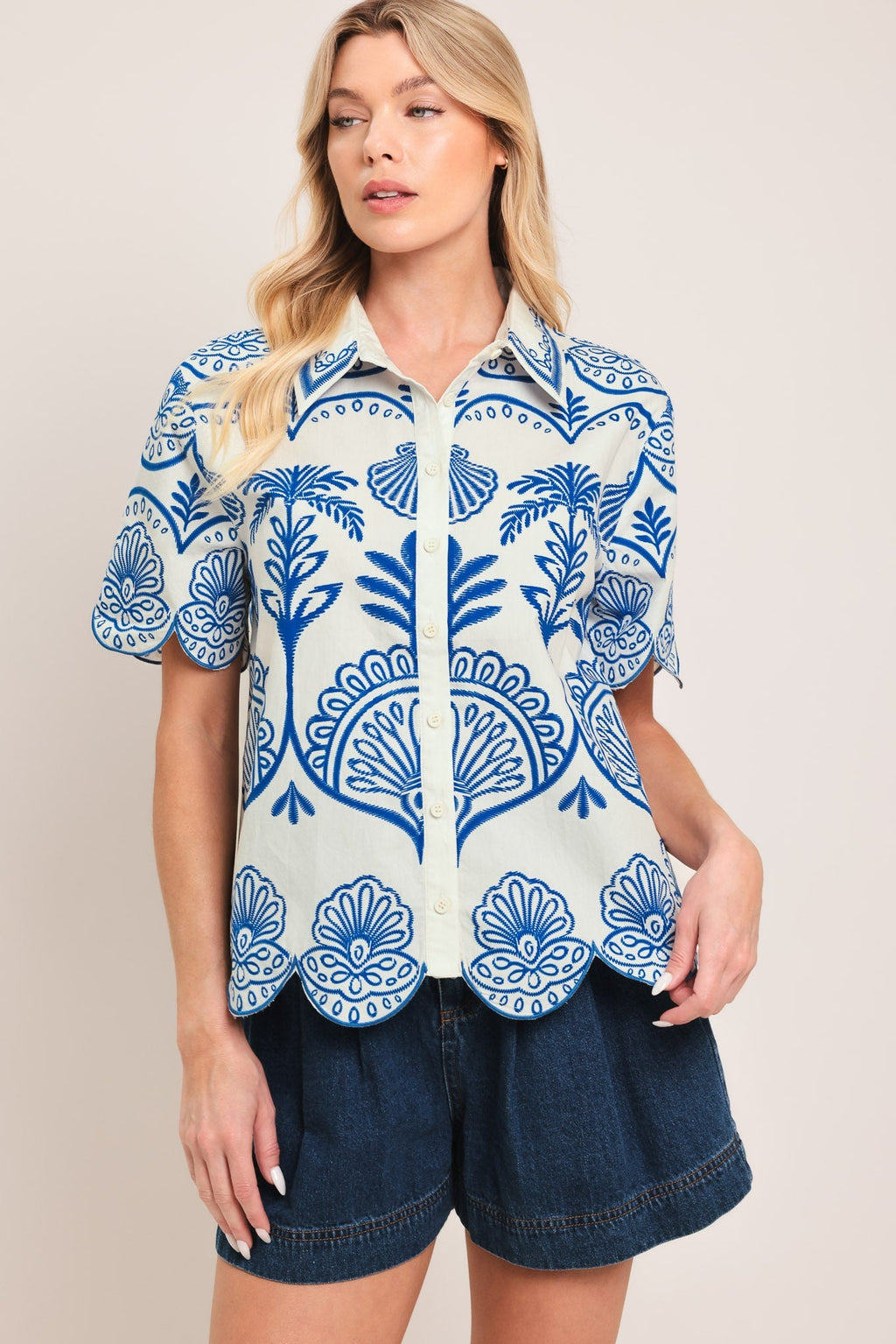 COASTLINE PALM WOVEN TOP Flying Tomato