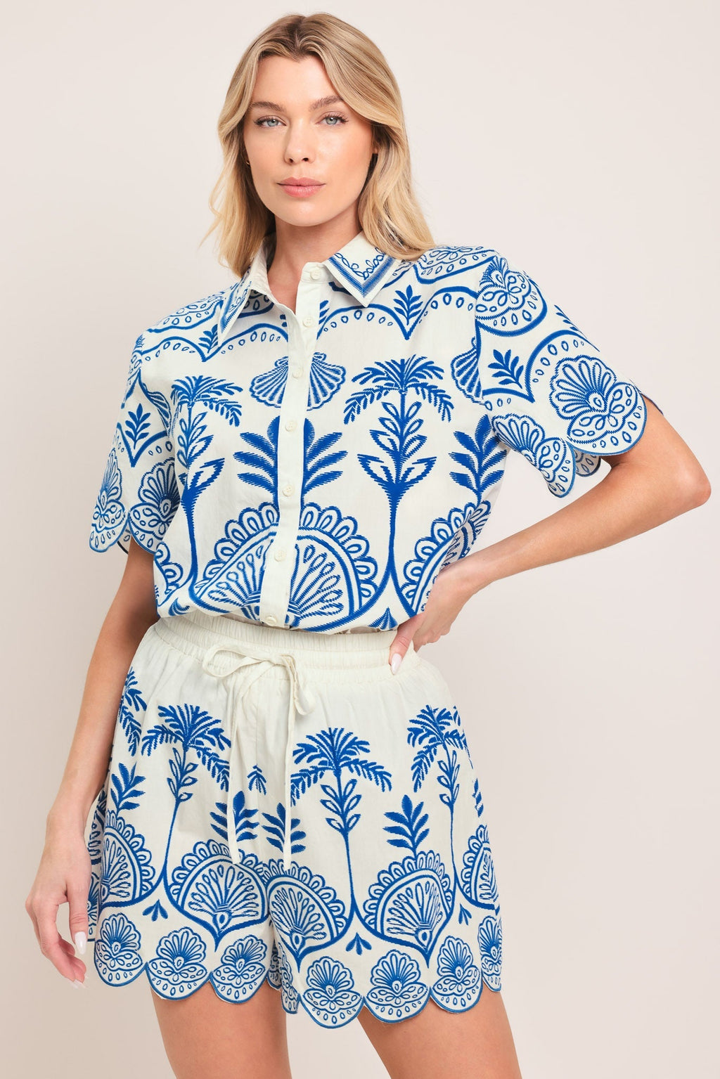 COASTLINE PALM WOVEN TOP Flying Tomato