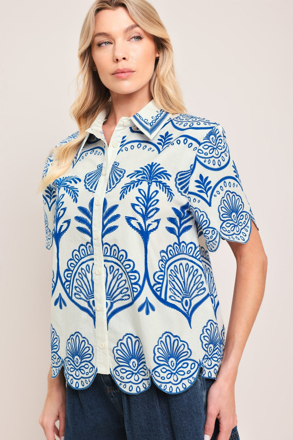 COASTLINE PALM WOVEN TOP Flying Tomato